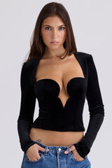 Sierra Black Velvet Deep Plunge Corset Top
