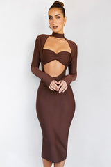 ImplicationsMistress Rocks Chocolate Bandage Cutout Midi Dress
