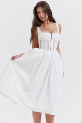 Perle White Lace Trim Midi Dress