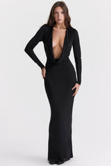 Saskia Black Draped Maxi Dress