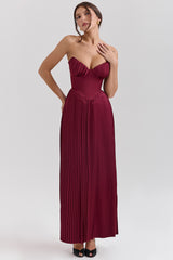 Marcella Berry Pleated Satin Maxi Dress