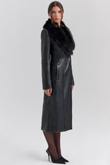 Marcel Black Faux Fur Trimmed Vegan Leather Coat