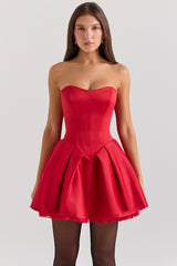 Salome Holly Red Satin Detachable Bow Mini Dress