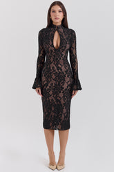 Pierette Black Lace Midi Dress