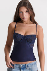 Cecilie Navy Satin & Lace Cami Top
