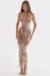 Aiza Cream Floral Print Maxi Dress