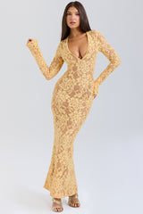Indiana Apricot Plunge Lace Maxi Dress