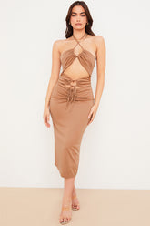 Kasia Caramel Cutout Midi Dress