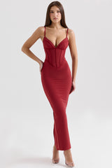 Romy Wine Mesh Bodycon Maxi Dress