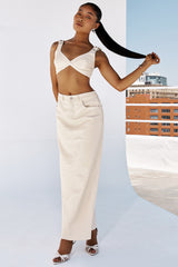 Mistress Rocks Cream Vegan Leather Midi Skirt - SALE