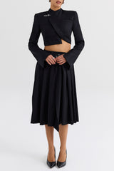 Mistress Rocks Black Pleated Wrap Front Midi Skirt - SALE