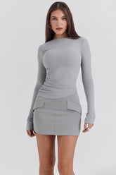 Floria French Grey Boat Neck Long Sleeve Top