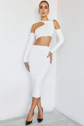 SkylineMistress Rocks White Ribbed Bandage Midi Skirt - SALE