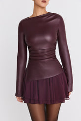 Mistress Rocks Dark Plum Floaty Layered Mini Skirt - SALE