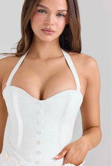 Heidi White Stretch Cotton Halter Neck Mini Dress