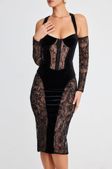 Mistress Rocks Black Velvet & Lace Corset Dress - SALE