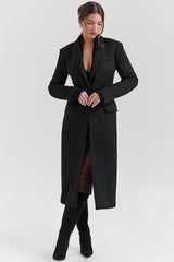 Remi Black Single Breasted Long Coat