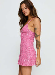 Feel The Vibrations Sequin Mini Dress Hot Pink