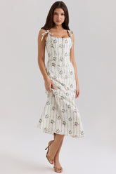 Dionne Cream Daisy Print Stretch Cotton Midi Dress
