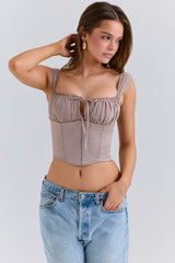 Anja Mocha Georgette Cap Sleeve Corset Top