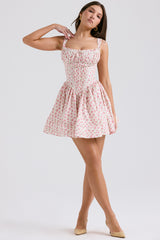 Natassia White Rosebud Print Cotton Mini Dress