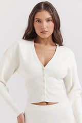Noor Off White Knitted Cardigan
