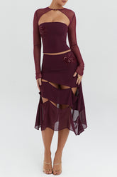 Mistress Rocks Black Cherry Embellished Midi Skirt - SALE