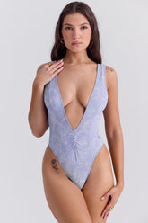Martinique Lavender Paisley Plunge Swimsuit