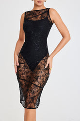 Mistress Rocks Black Sequin Lace Midi Dress With Bodysuit - SALE