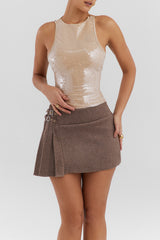 Mistress Rocks Sandstone Wool Pleated Mini Skirt - SALE