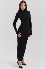 Marie-Louise Black Turtleneck Maxi Dress