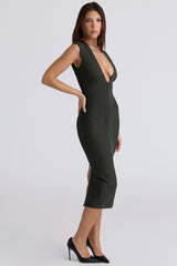 The Super Plunge Emerald Bandage Midi Dress