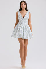 Fabrizia White Bluebell Print Corset Mini Dress