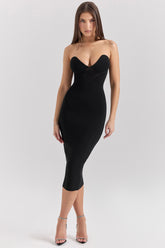 Magdalena Black Strapless Midi Dress - SALE