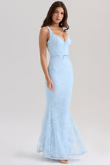 Sarai Blue Lace Godet Maxi Dress