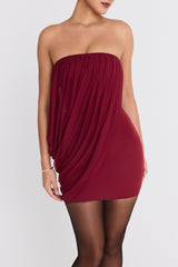 Mistress Rocks Pinot Noir Draped Strapless Mini Dress - SALE