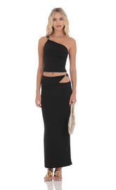 Cutout Embellished Maxi Skirt in Black