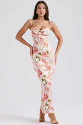Josefina Pink Peony Print Satin Maxi Dress
