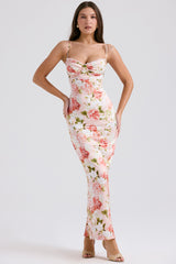 Josefina Pink Peony Print Satin Maxi Dress