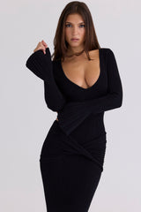 Mila Black Flute Sleeve Maxi Dress