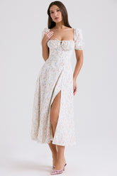 Tallulah White Posy Print Cotton Puff Sleeve Midi Sundress