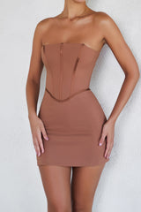 Mistress Rocks Walnut Strapless Corset Mini Dress - SALE
