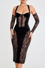 Mistress Rocks Black Velvet & Lace Corset Dress - SALE