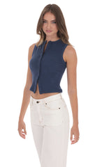 Ribbed Button Top in Navy