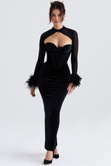Thalia Black Velvet Corset Maxi Dress