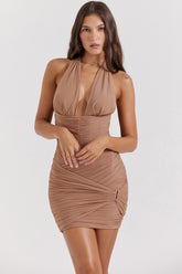 Laetitia Hazelnut Gathered Mini Dress