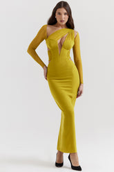 Zahra Chartreuse Plunge Maxi Dress