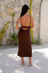 Subtle Sculpt Ribbed Midi Dress Chocolate