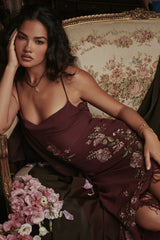 Eloisa Wine Embroidered Midi Dress