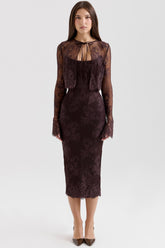 Larra Bitter Chocolate Lace Corset Midi Dress & Bolero